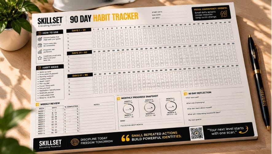 Open planner with daily priorities and habit tracker