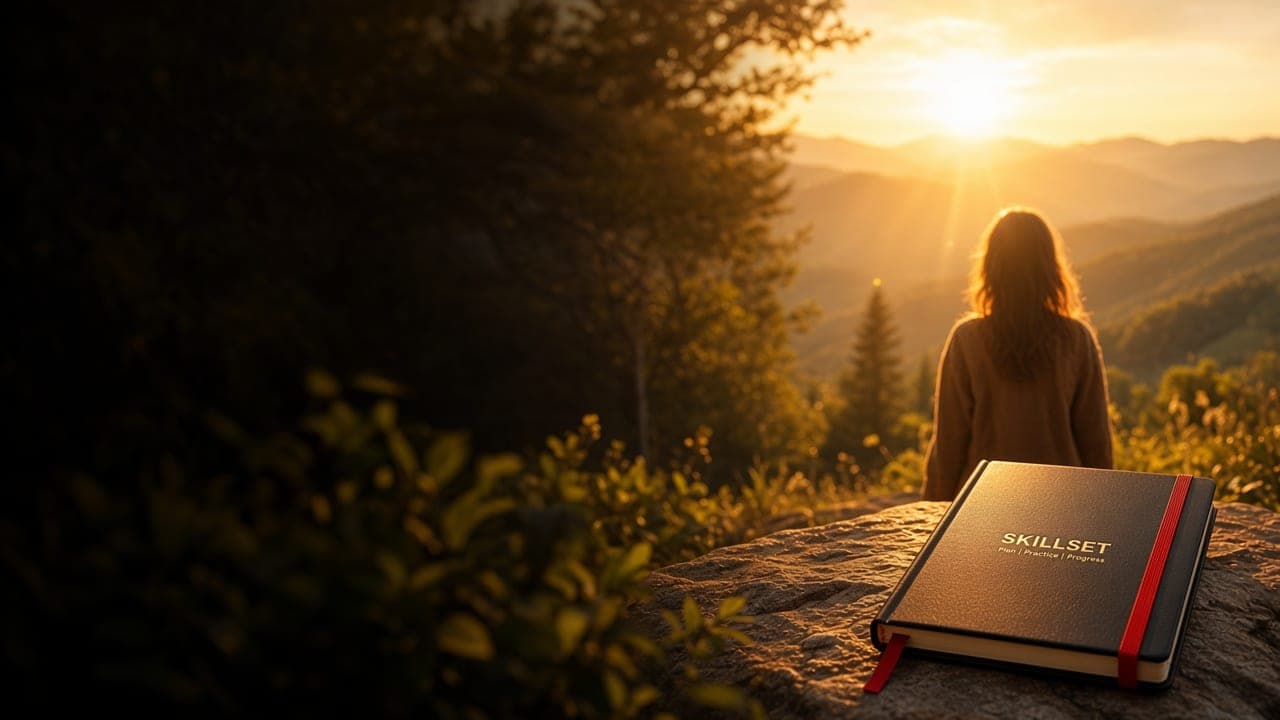 Person watching the sunrise over mountains