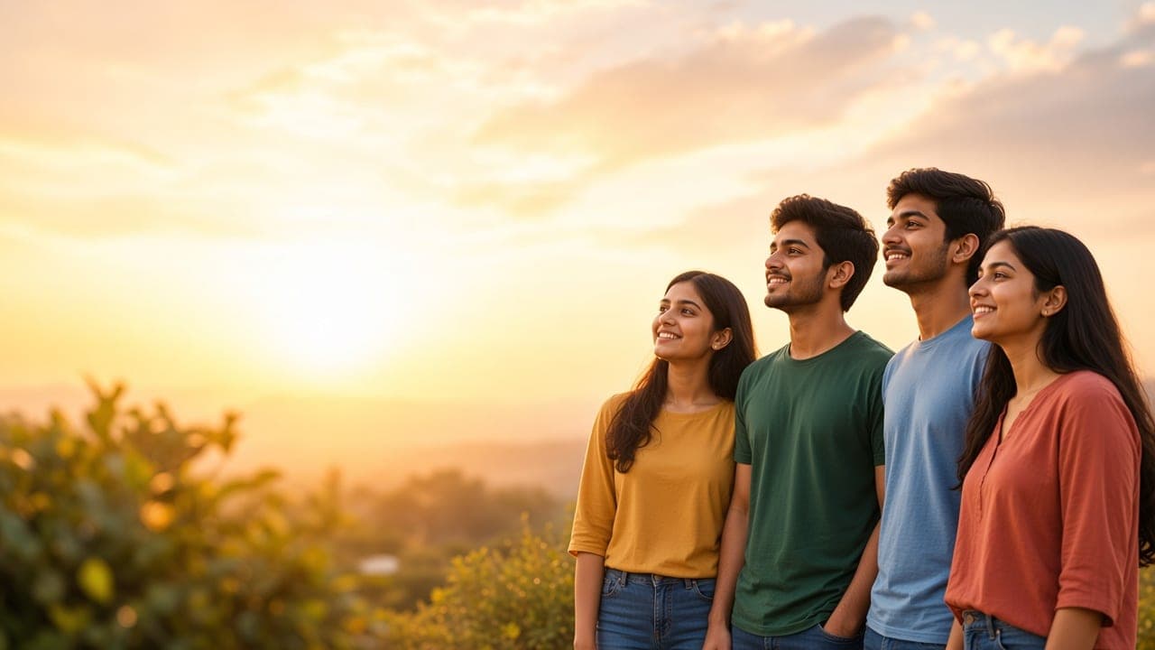 Community members watching the sunset together