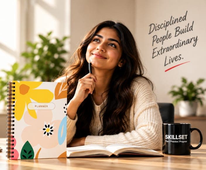 Woman planning her day with a SKILLSET planner